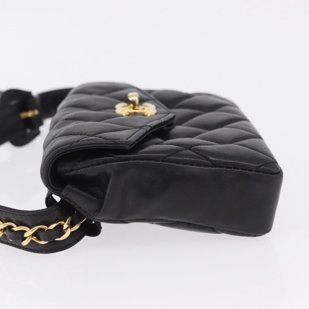 CHANEL Matelasse Chain Waist bag Lamb Skin Black Gold CC Auth bs36984A