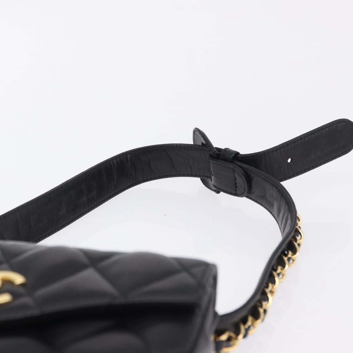CHANEL Matelasse Chain Waist bag Lamb Skin Black Gold CC Auth bs36984A