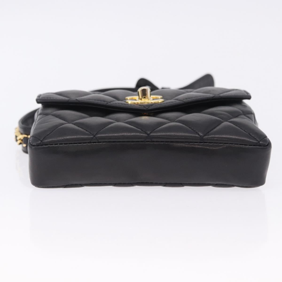 CHANEL Matelasse Chain Waist bag Lamb Skin Black Gold CC Auth bs36984A