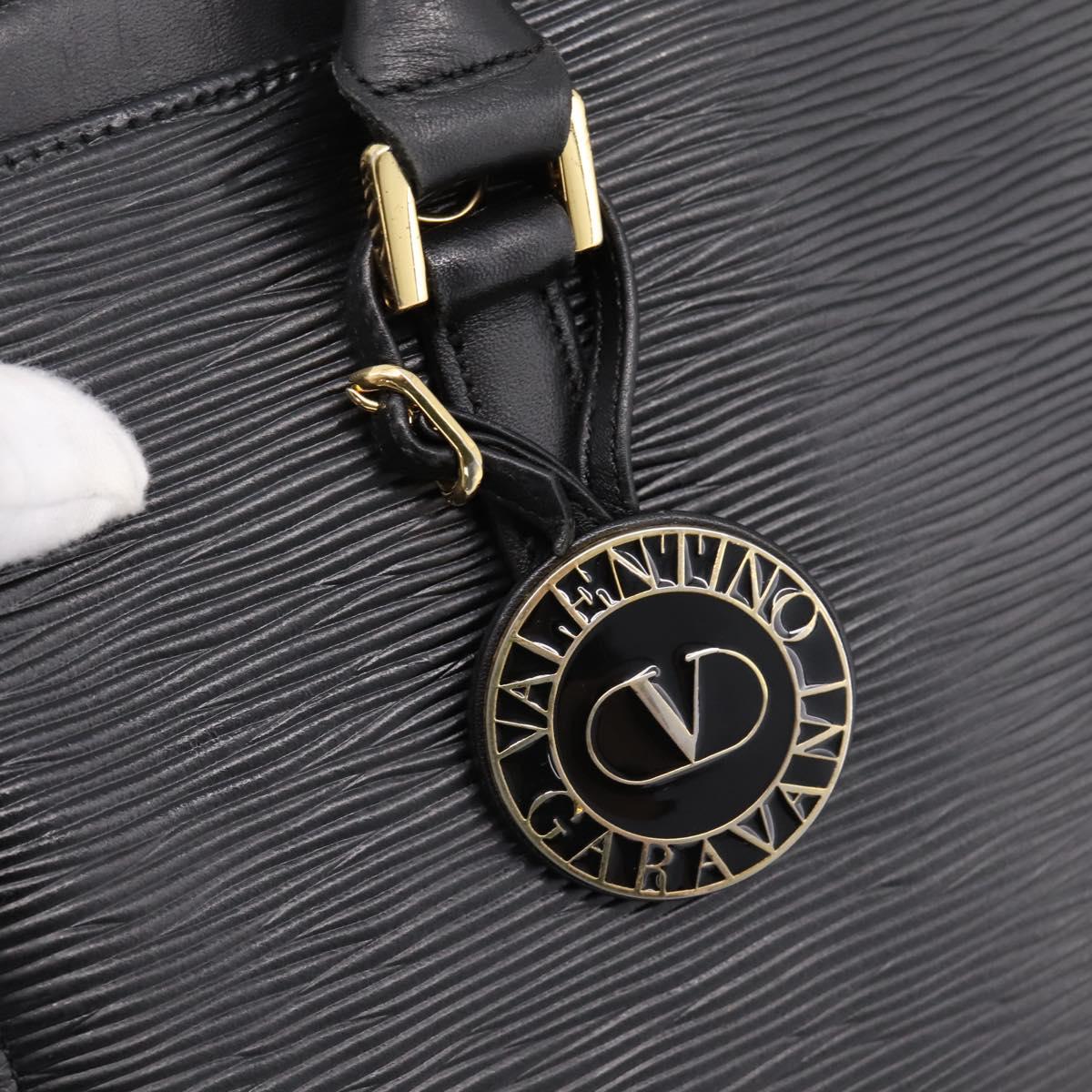 VALENTINO Hand Bag Leather Black Gold Auth bs36997