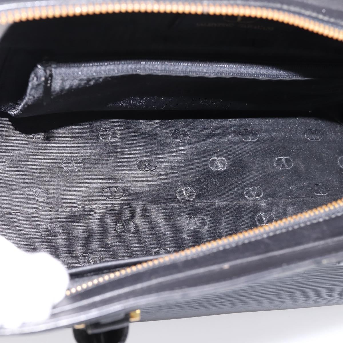 VALENTINO Hand Bag Leather Black Gold Auth bs36997