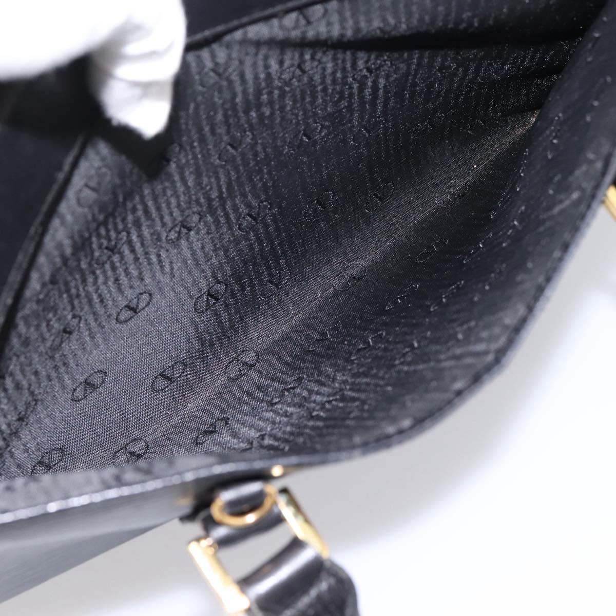 VALENTINO Hand Bag Leather Black Gold Auth bs36997