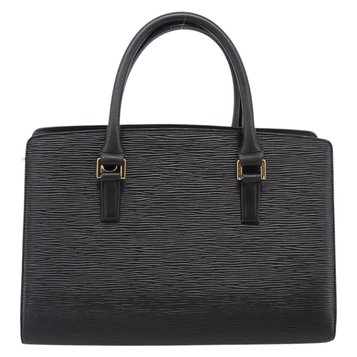 VALENTINO Hand Bag Leather Black Gold Auth bs36997