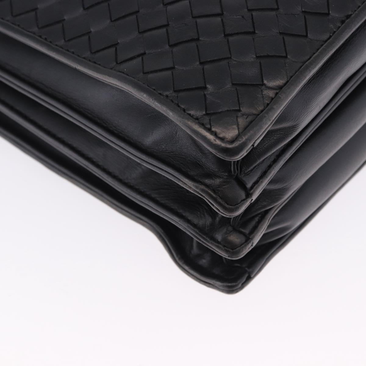 BOTTEGA VENETA INTRECCIATO Business Bag Leather Black Silver Auth bs36998