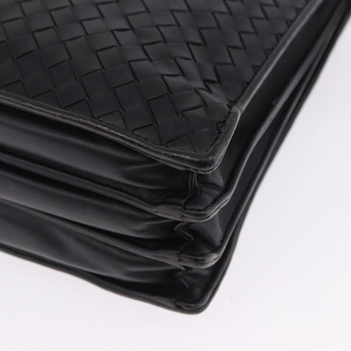 BOTTEGA VENETA INTRECCIATO Business Bag Leather Black Silver Auth bs36998