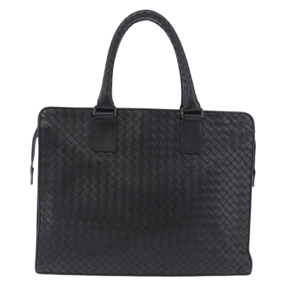 BOTTEGA VENETA INTRECCIATO Business Bag Leather Black Silver Auth bs36998
