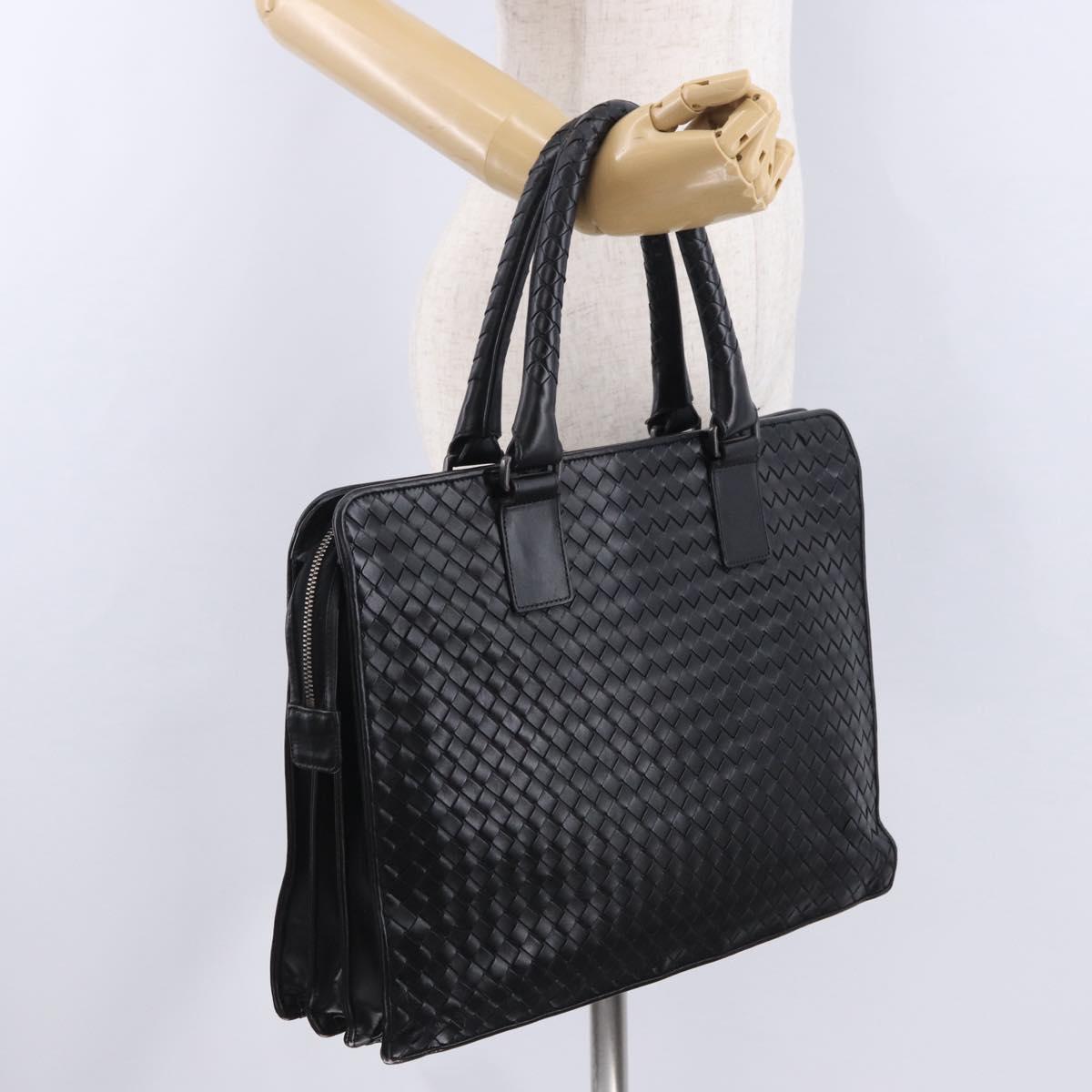 BOTTEGA VENETA INTRECCIATO Business Bag Leather Black Silver Auth bs36998