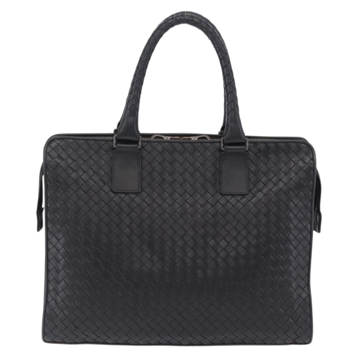 BOTTEGA VENETA INTRECCIATO Business Bag Leather Black Silver Auth bs36998