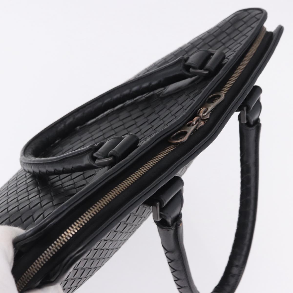 BOTTEGA VENETA INTRECCIATO Business Bag Leather Black Silver Auth bs36998