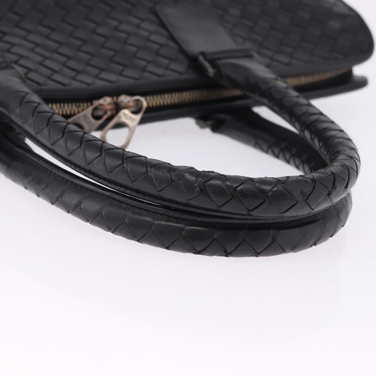 BOTTEGA VENETA INTRECCIATO Business Bag Leather Black Silver Auth bs36998