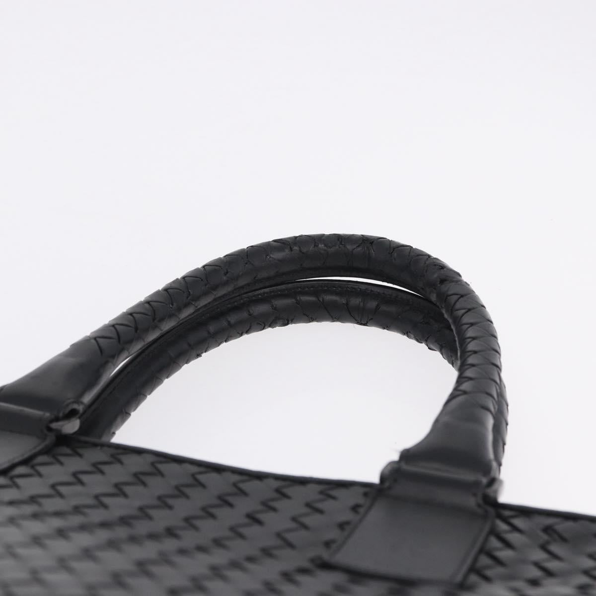 BOTTEGA VENETA INTRECCIATO Business Bag Leather Black Silver Auth bs36998
