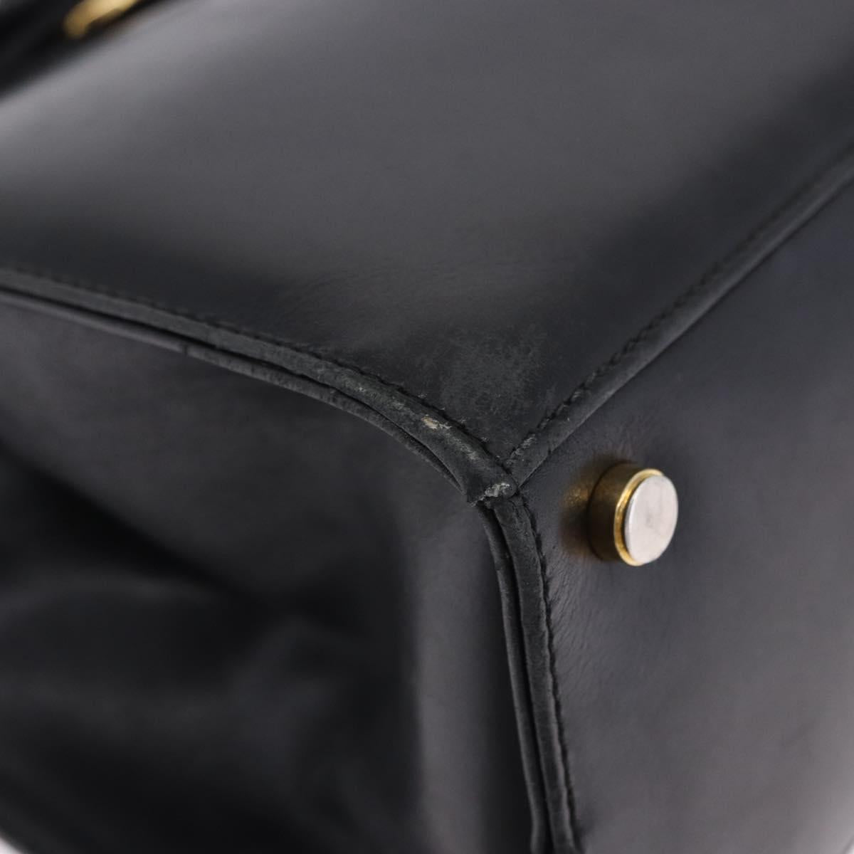 Salvatore Ferragamo Vala Hand Bag Leather Black Gold Auth bs37001