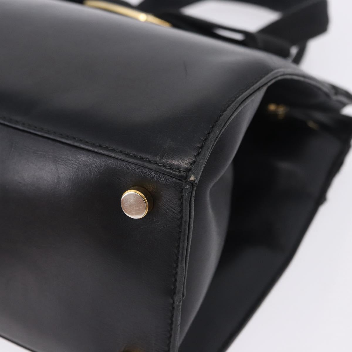 Salvatore Ferragamo Vala Hand Bag Leather Black Gold Auth bs37001