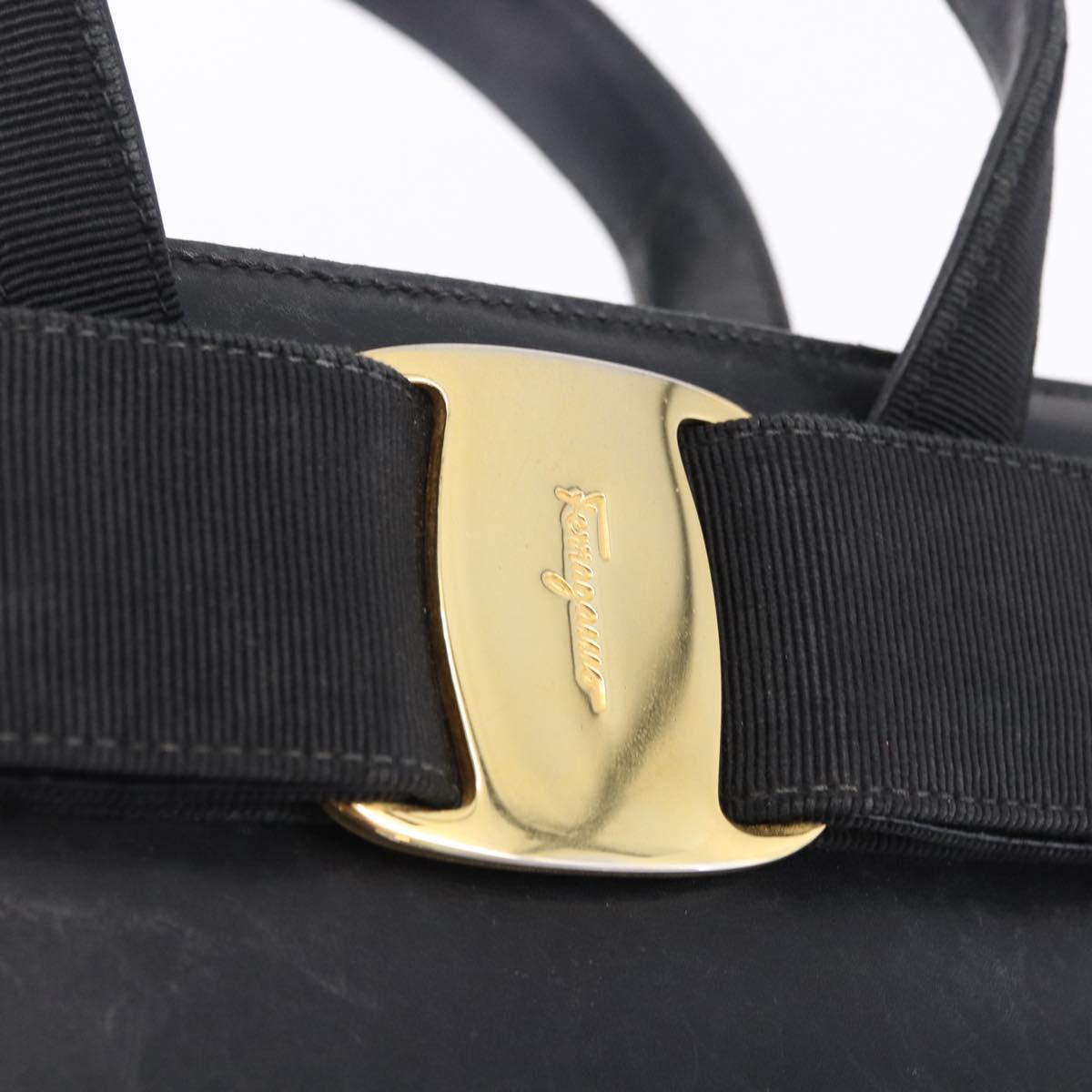 Salvatore Ferragamo Vala Hand Bag Leather Black Gold Auth bs37001