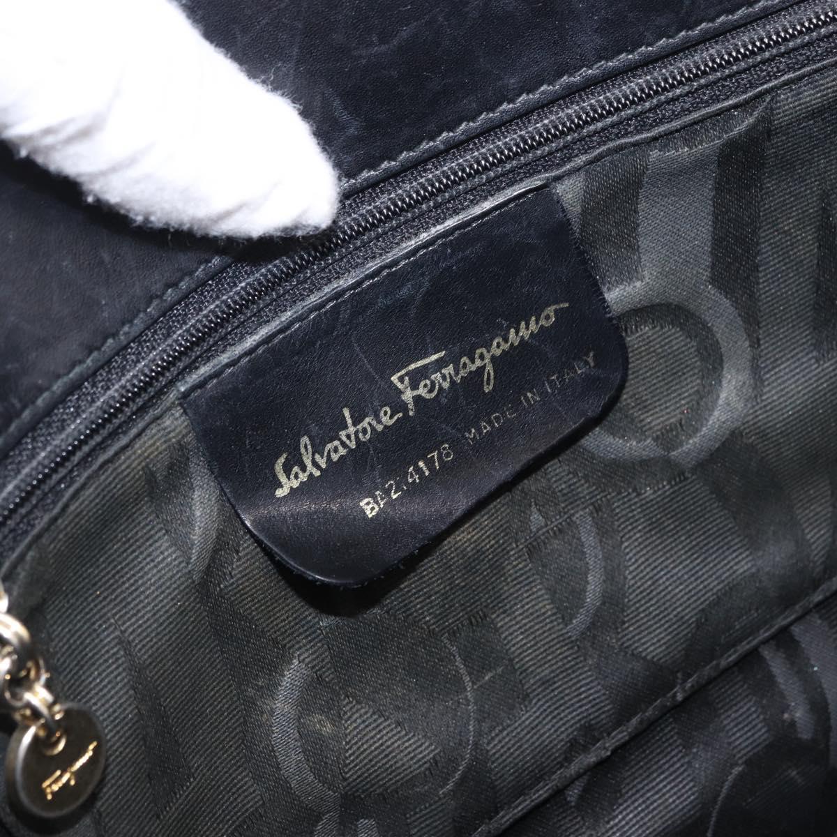 Salvatore Ferragamo Vala Hand Bag Leather Black Gold Auth bs37001