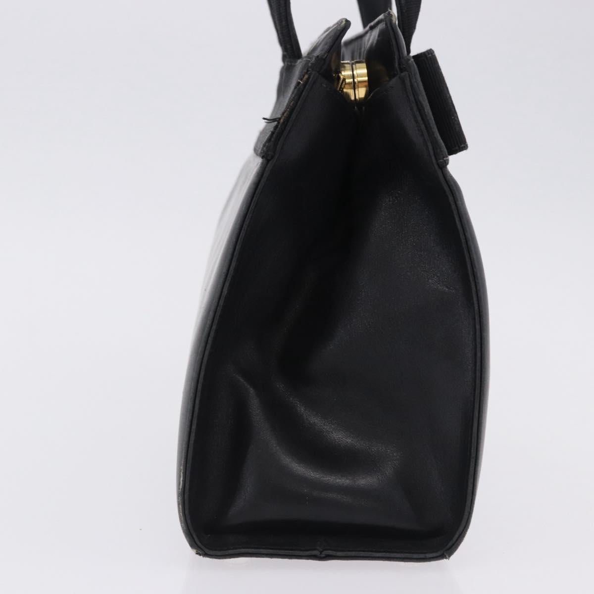 Salvatore Ferragamo Vala Hand Bag Leather Black Gold Auth bs37001