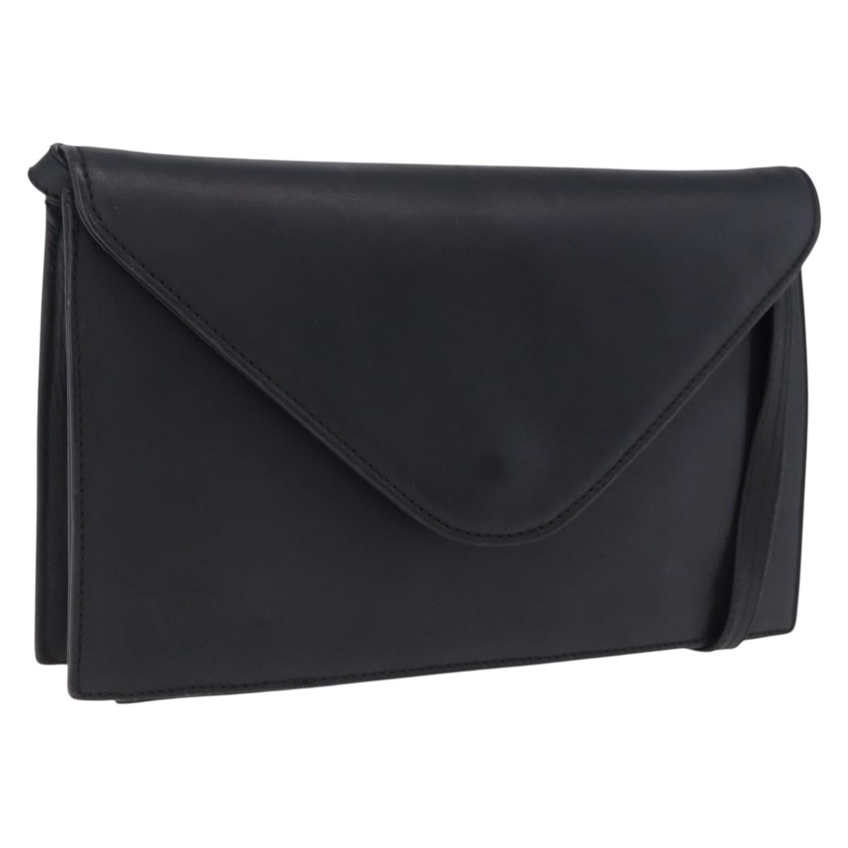 VALENTINO Shoulder Bag Leather Black Gold Auth bs37002