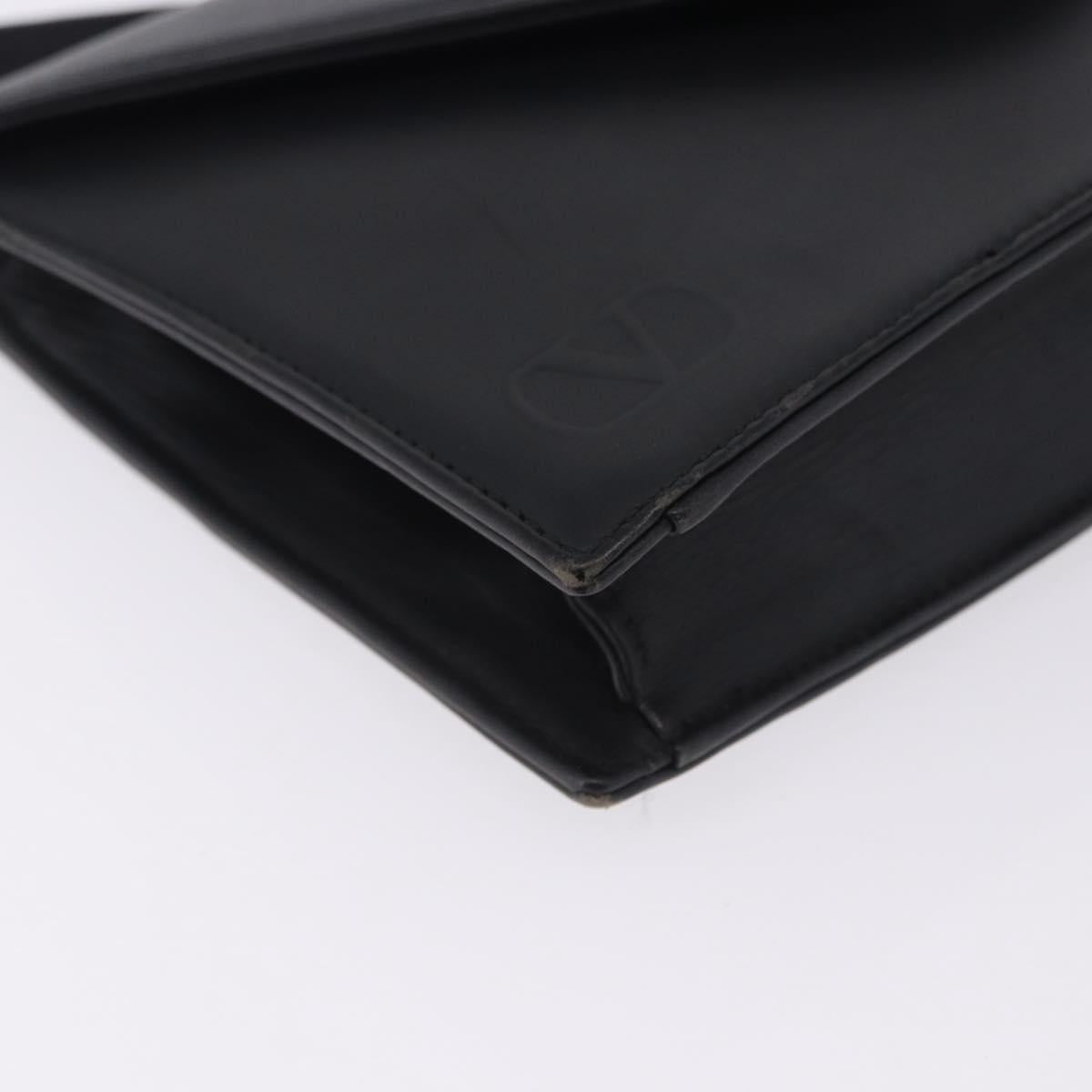 VALENTINO Shoulder Bag Leather Black Gold Auth bs37002