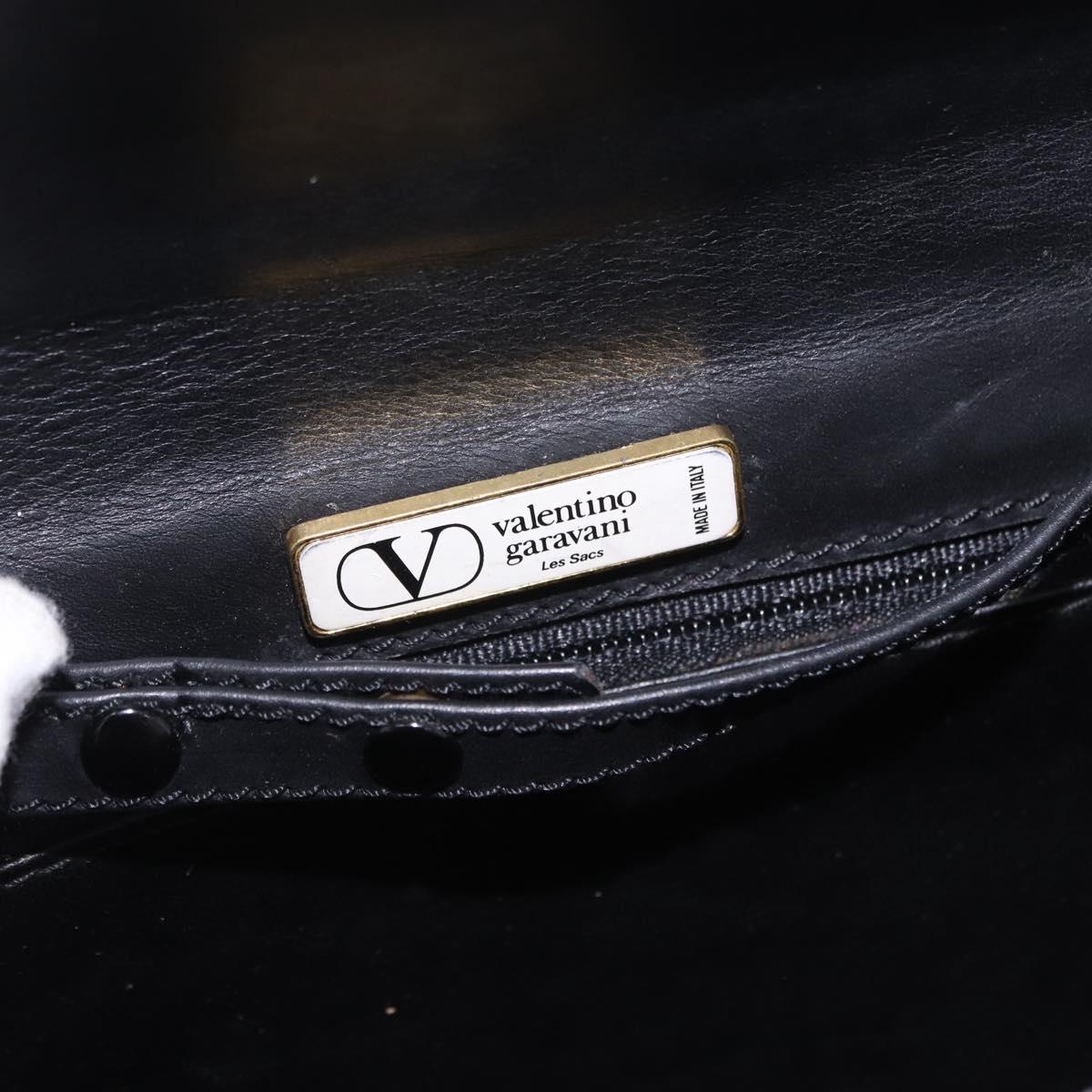 VALENTINO Shoulder Bag Leather Black Gold Auth bs37002