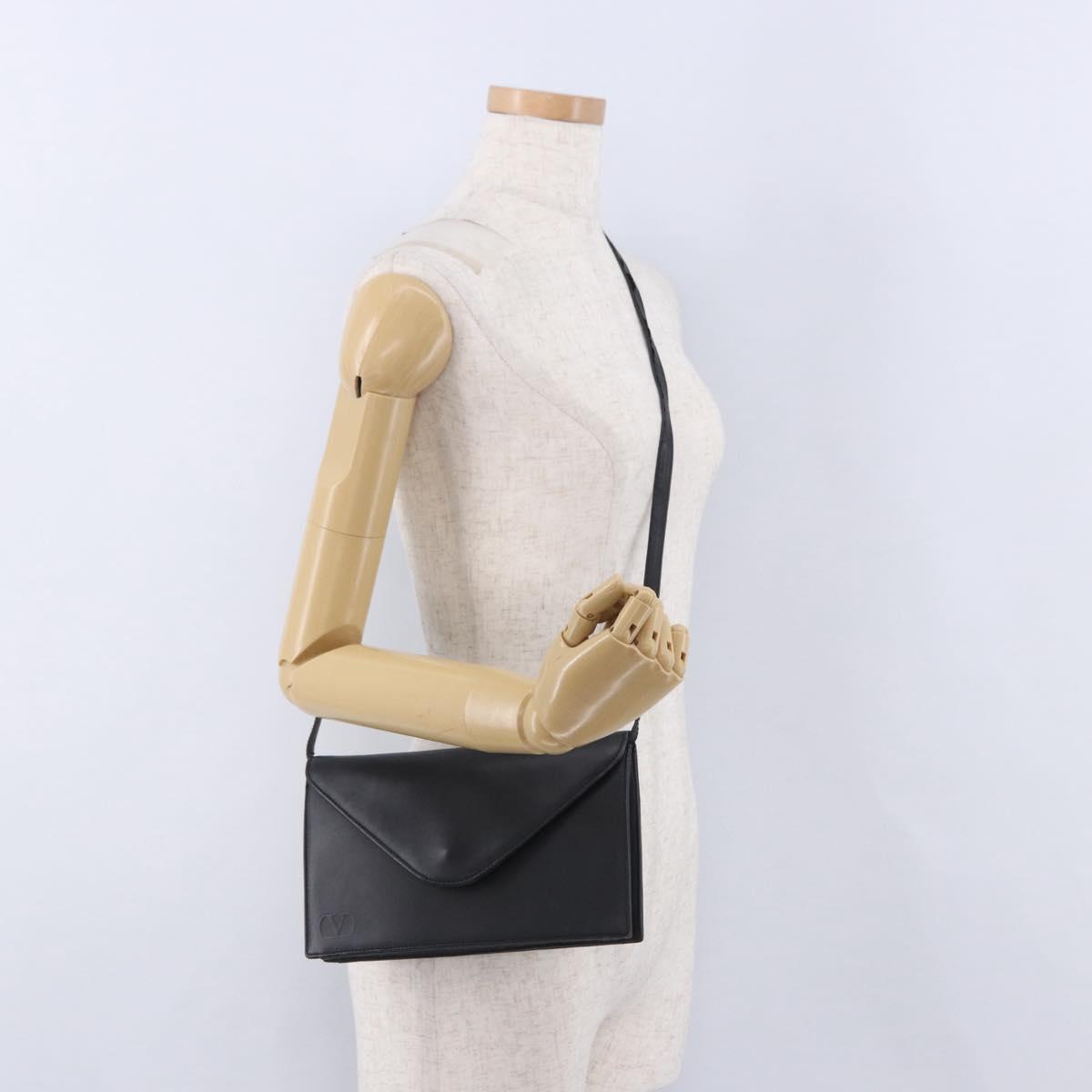 VALENTINO Shoulder Bag Leather Black Gold Auth bs37002