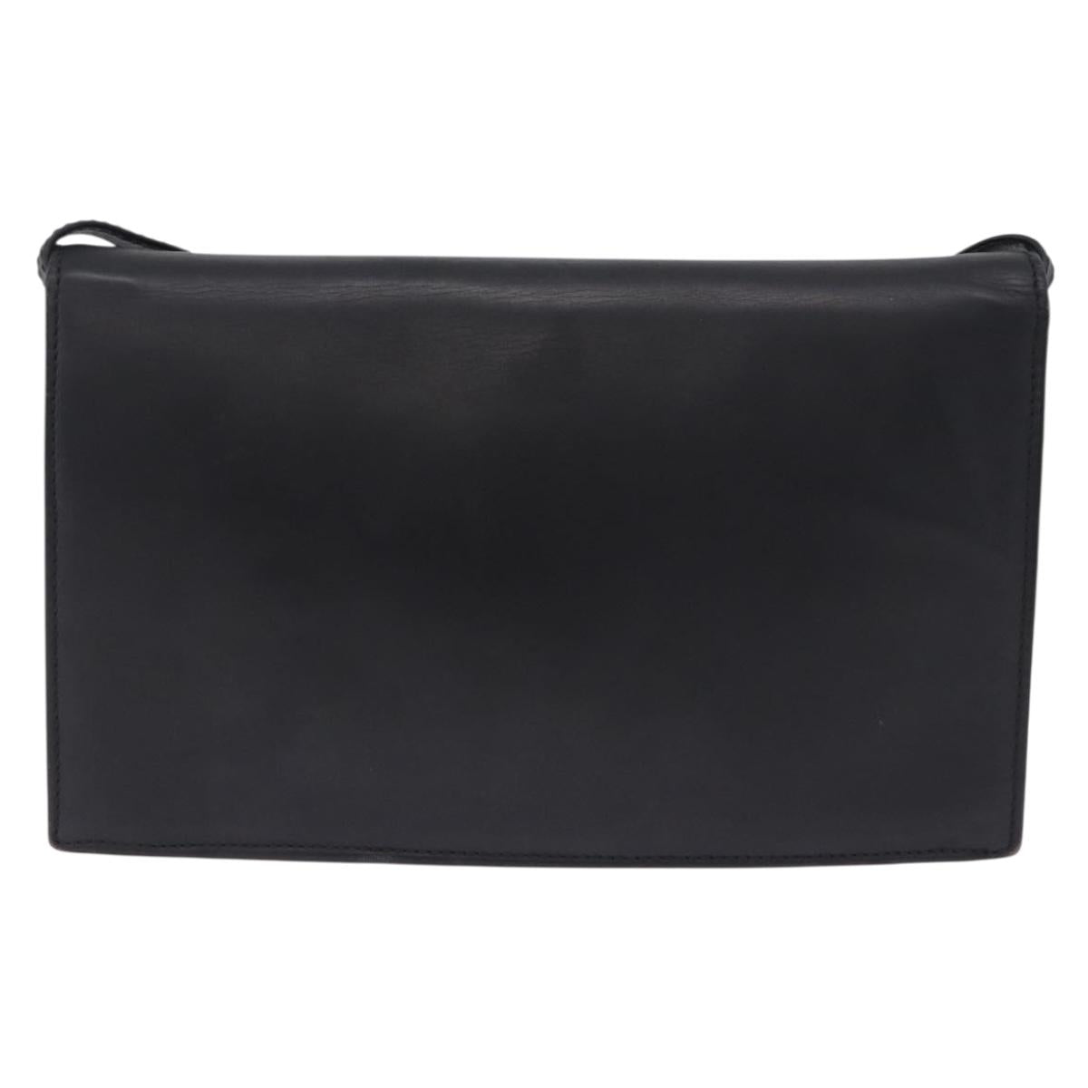 VALENTINO Shoulder Bag Leather Black Gold Auth bs37002