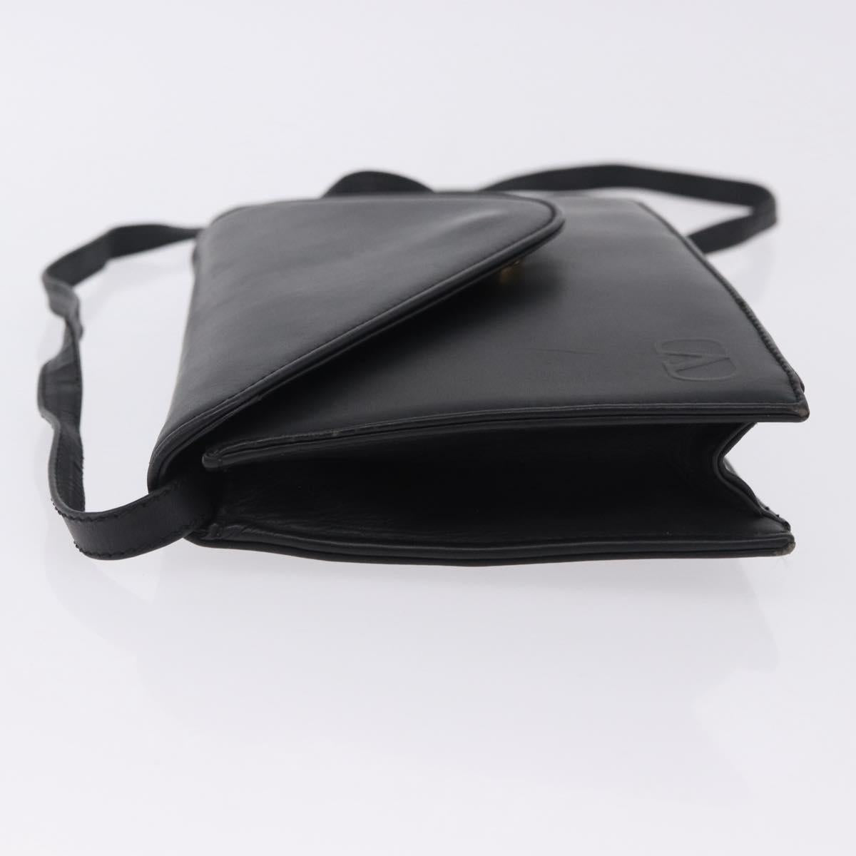 VALENTINO Shoulder Bag Leather Black Gold Auth bs37002