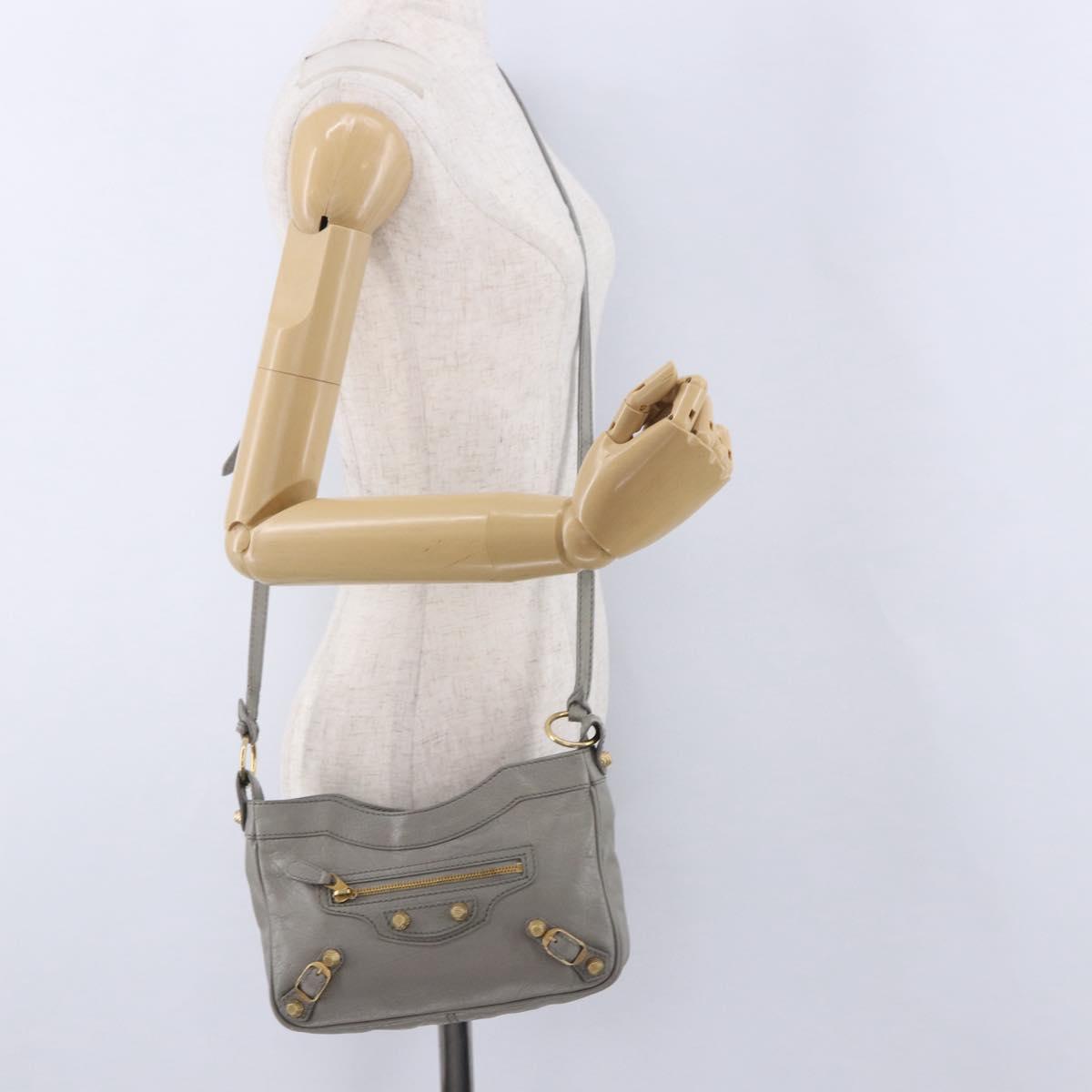 BALENCIAGA Giant Hip Shoulder Bag Leather Gray Gold 237203 Auth bs37003A