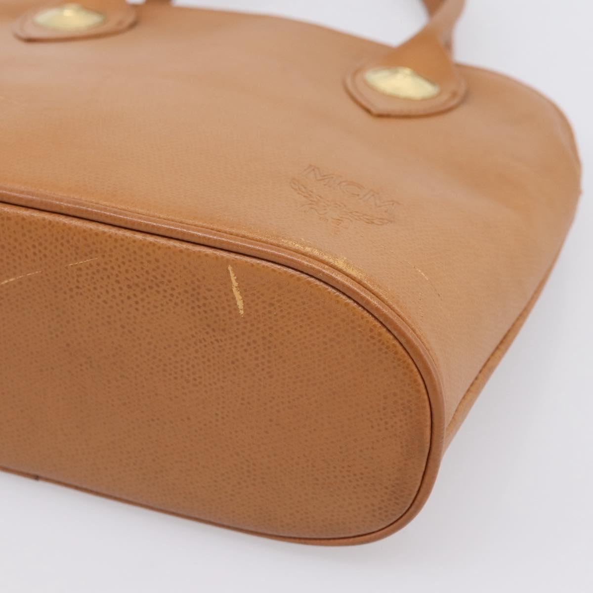 MCM Hand Bag Leather Brown Gold Auth bs37006