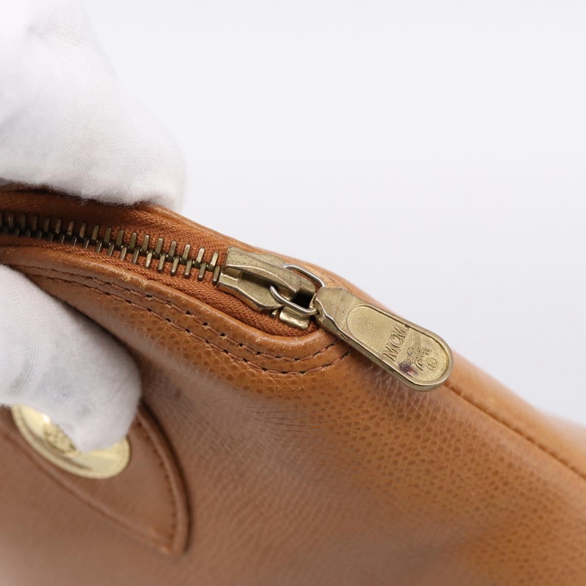 MCM Hand Bag Leather Brown Gold Auth bs37006