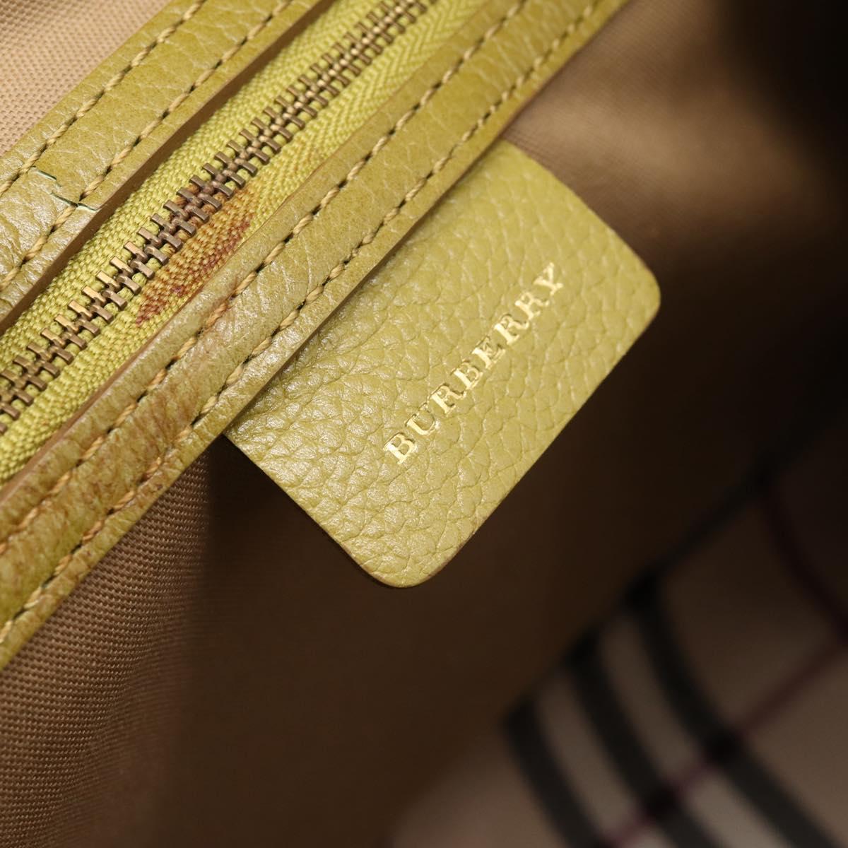 BURBERRY Hand Bag Leather Green Gold Auth bs37013