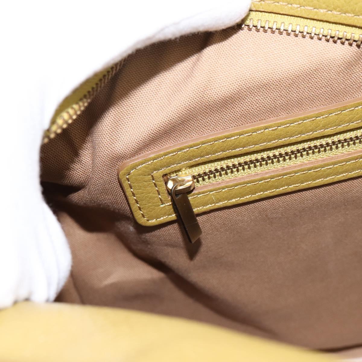 BURBERRY Hand Bag Leather Green Gold Auth bs37013