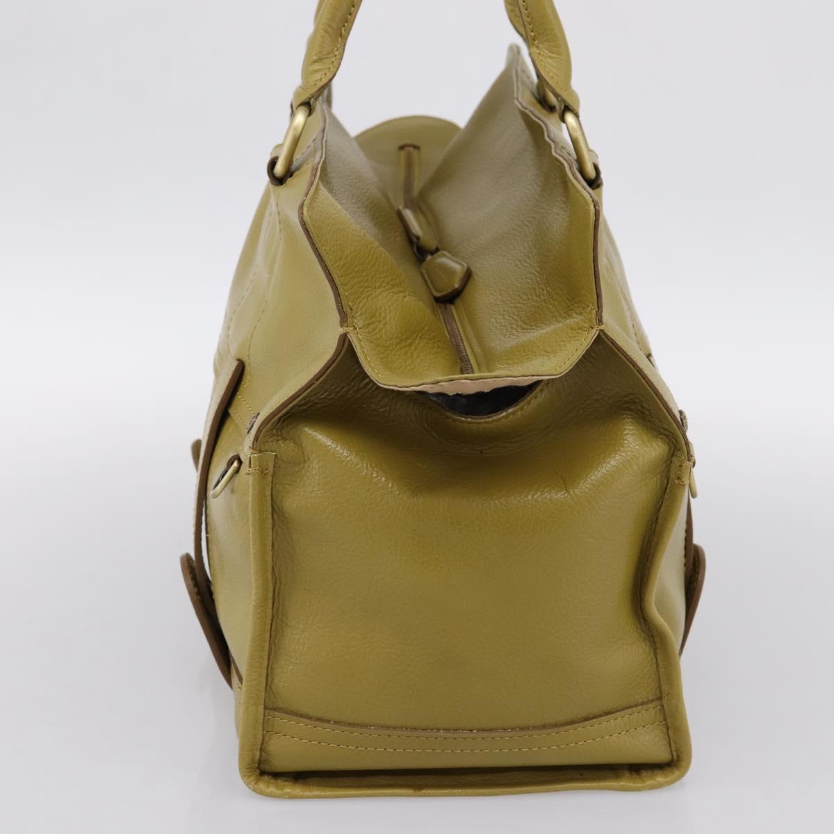 BURBERRY Hand Bag Leather Green Gold Auth bs37013