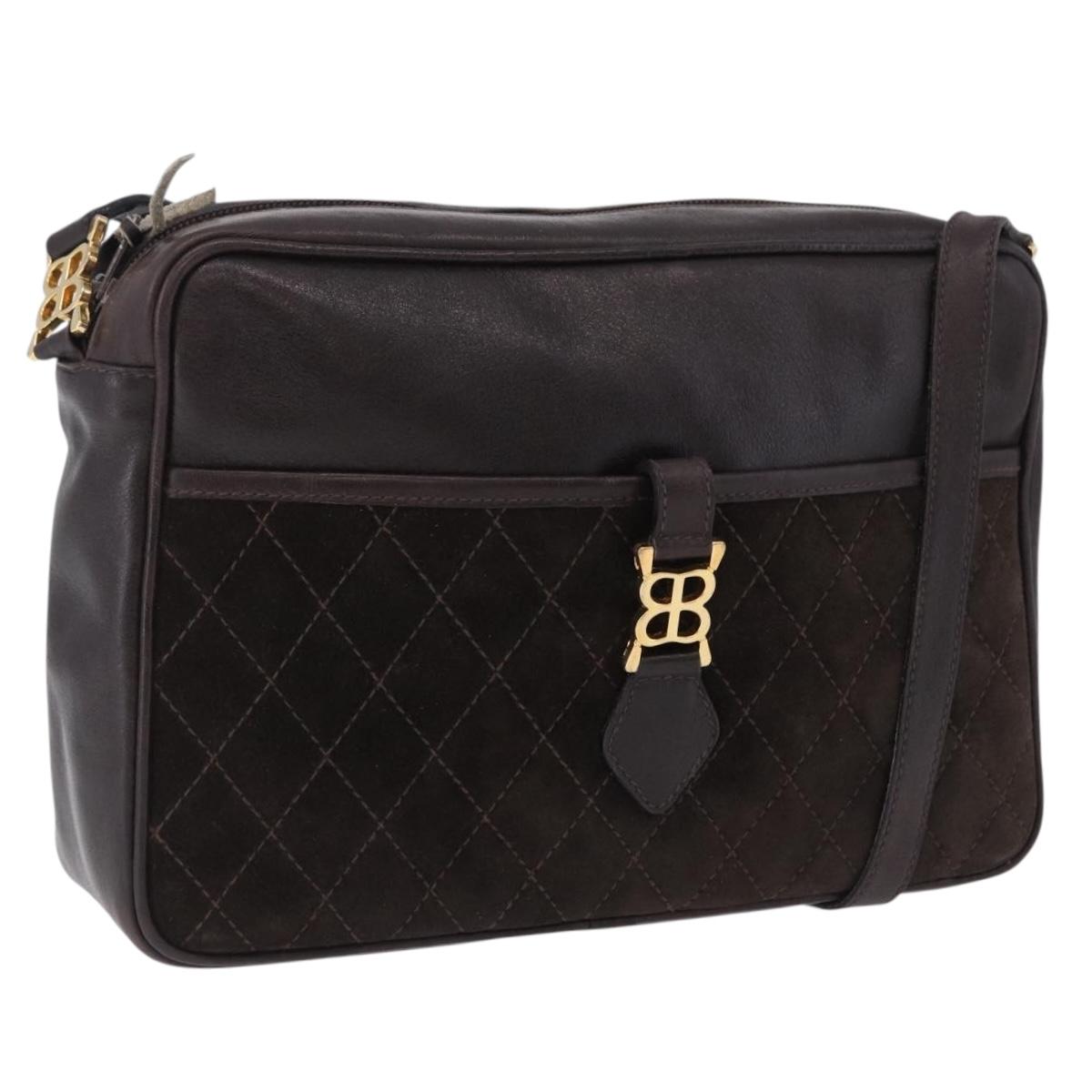 BALENCIAGA Shoulder Bag Suede Leather Brown Gold Auth bs37014