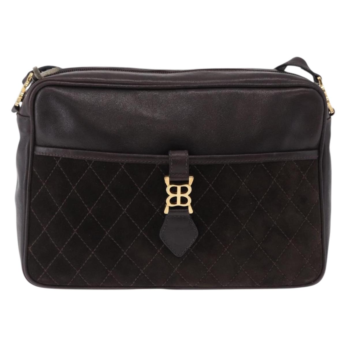 BALENCIAGA Shoulder Bag Suede Leather Brown Gold Auth bs37014
