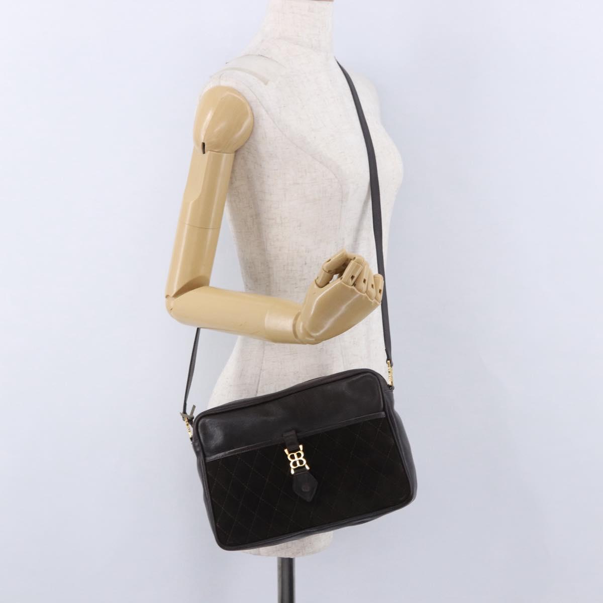 BALENCIAGA Shoulder Bag Suede Leather Brown Gold Auth bs37014