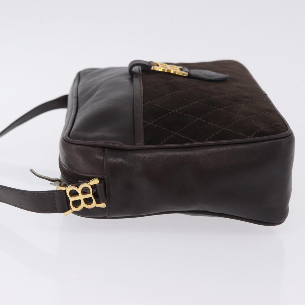 BALENCIAGA Shoulder Bag Suede Leather Brown Gold Auth bs37014