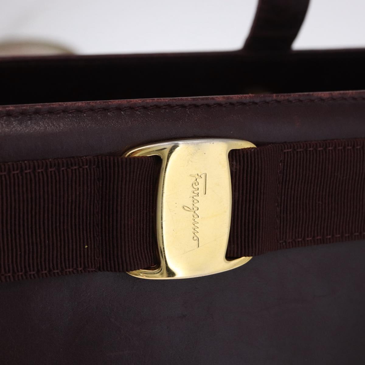 Salvatore Ferragamo Tote Bag Leather Wine Red Gold Auth bs37015