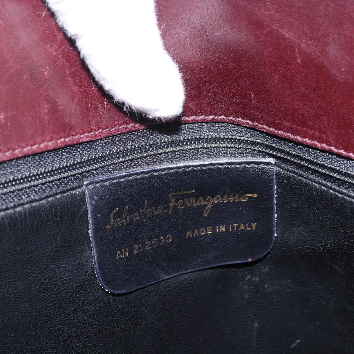 Salvatore Ferragamo Tote Bag Leather Wine Red Gold Auth bs37015
