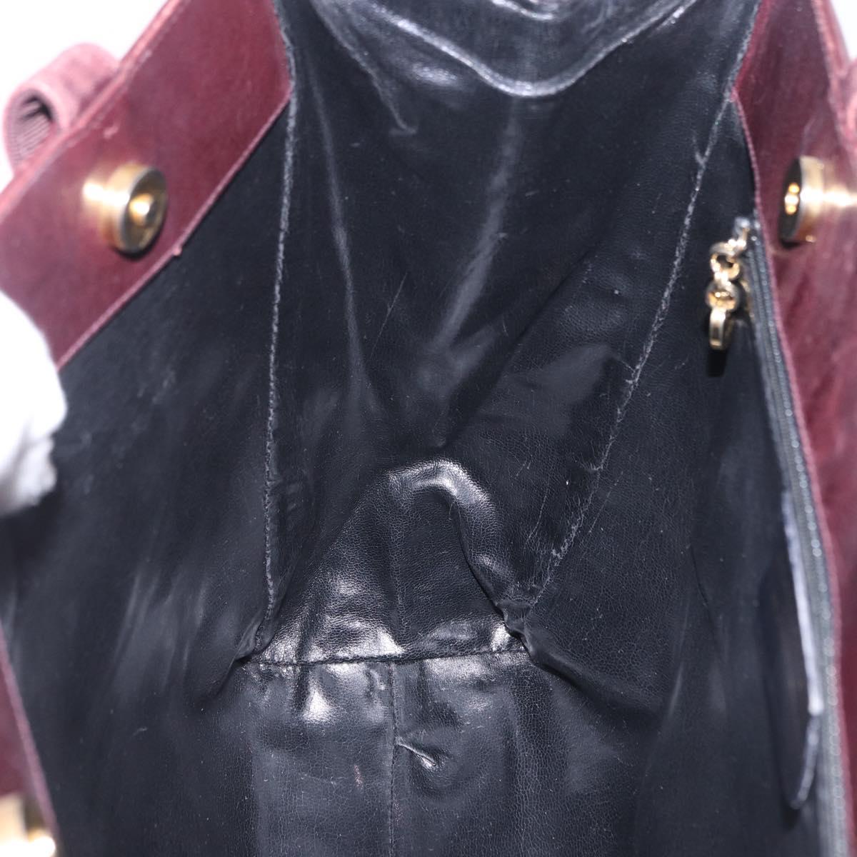 Salvatore Ferragamo Tote Bag Leather Wine Red Gold Auth bs37015