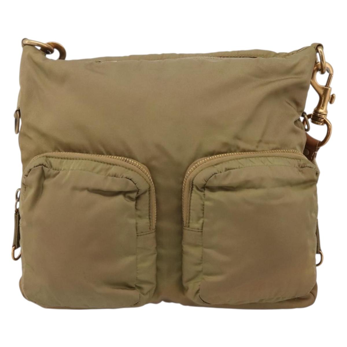 Miu Miu Shoulder Bag Nylon Beige Gold Auth bs37016