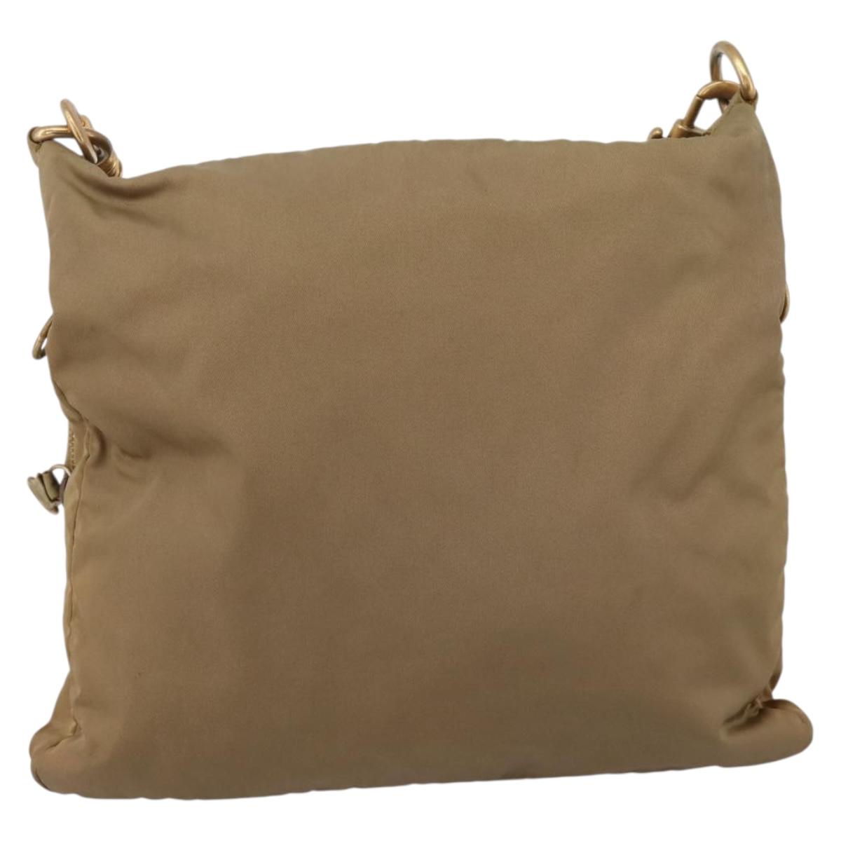 Miu Miu Shoulder Bag Nylon Beige Gold Auth bs37016