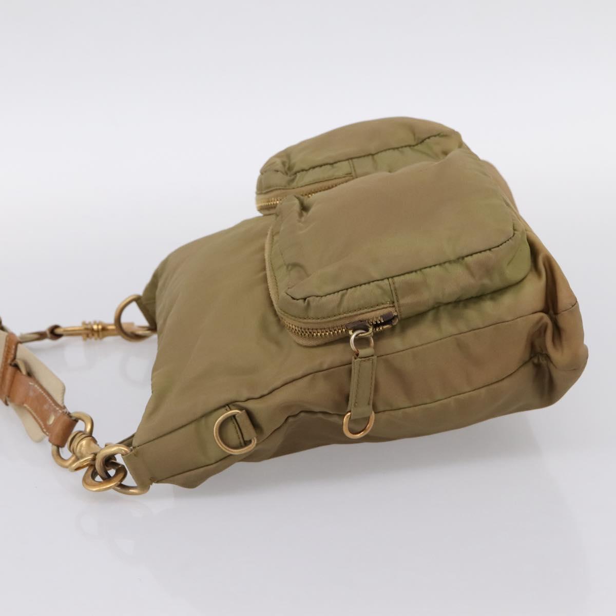 Miu Miu Shoulder Bag Nylon Beige Gold Auth bs37016