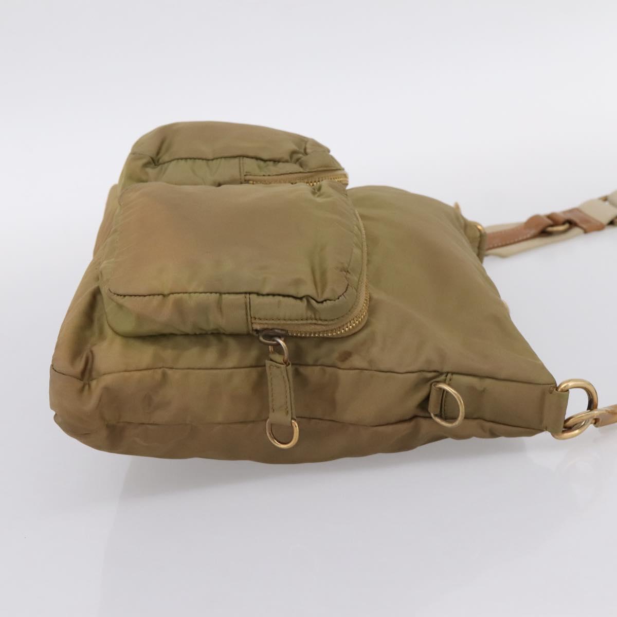 Miu Miu Shoulder Bag Nylon Beige Gold Auth bs37016