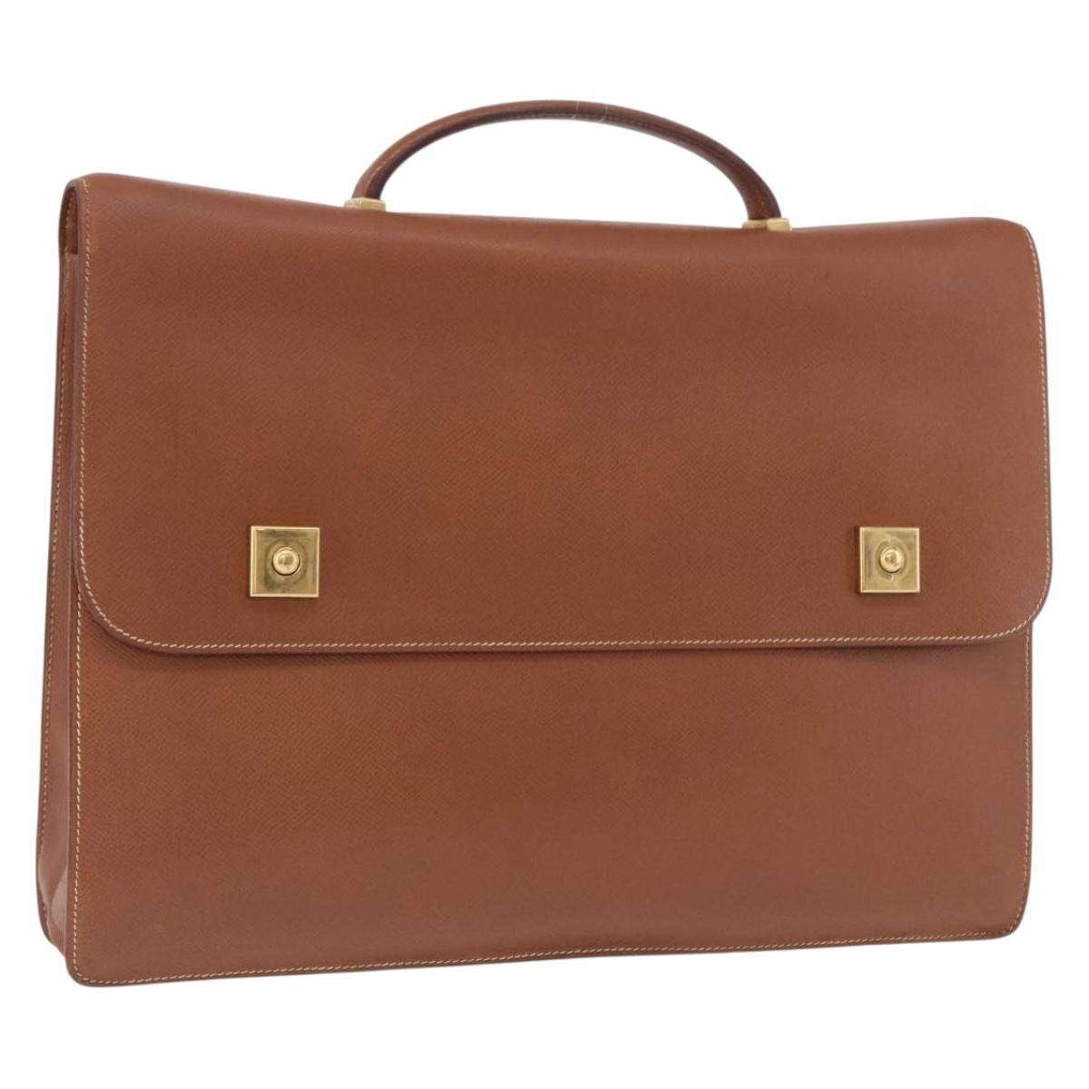 HERMES Danube 38 Business Bag Leather Brown Gold Auth bs37017