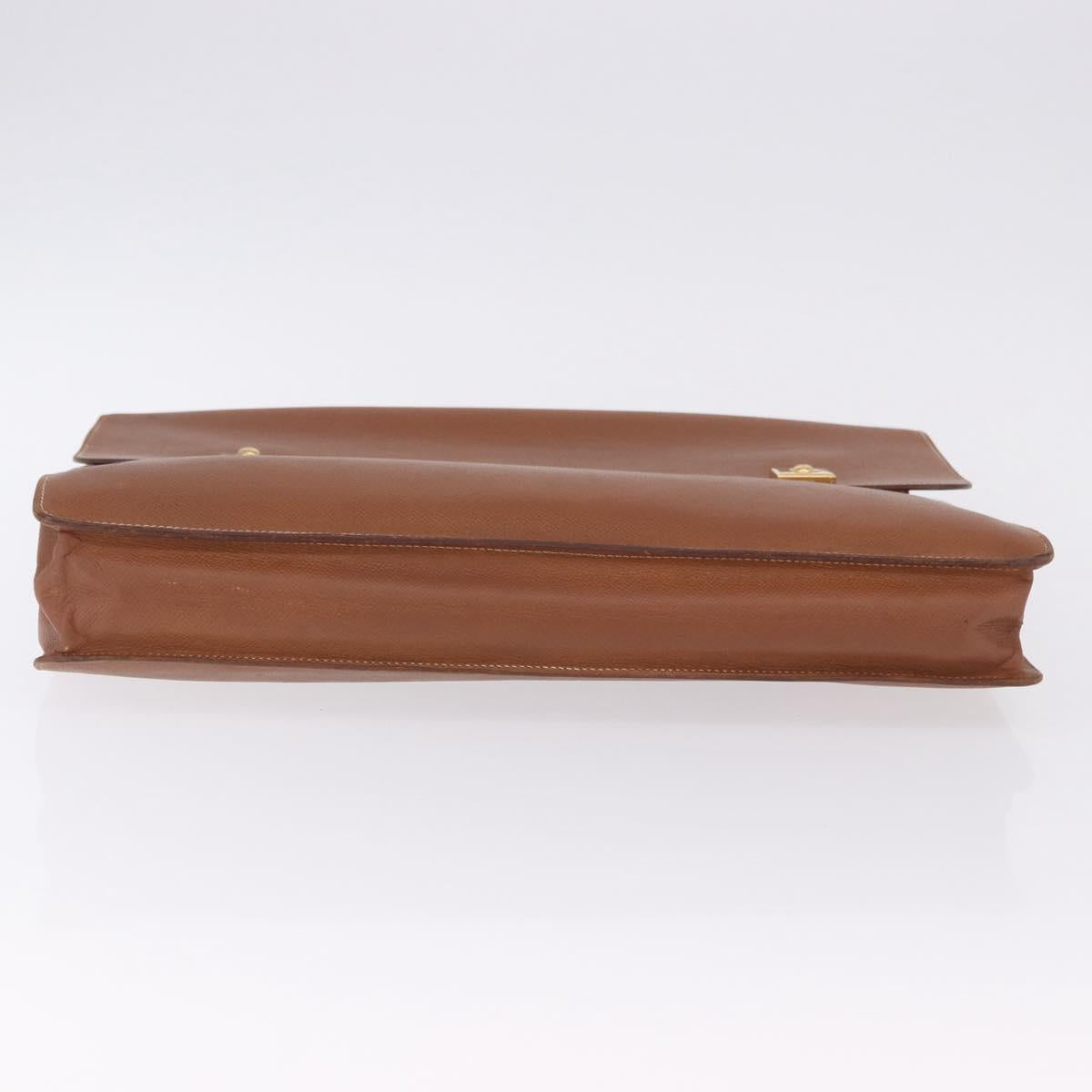 HERMES Danube 38 Business Bag Leather Brown Gold Auth bs37017