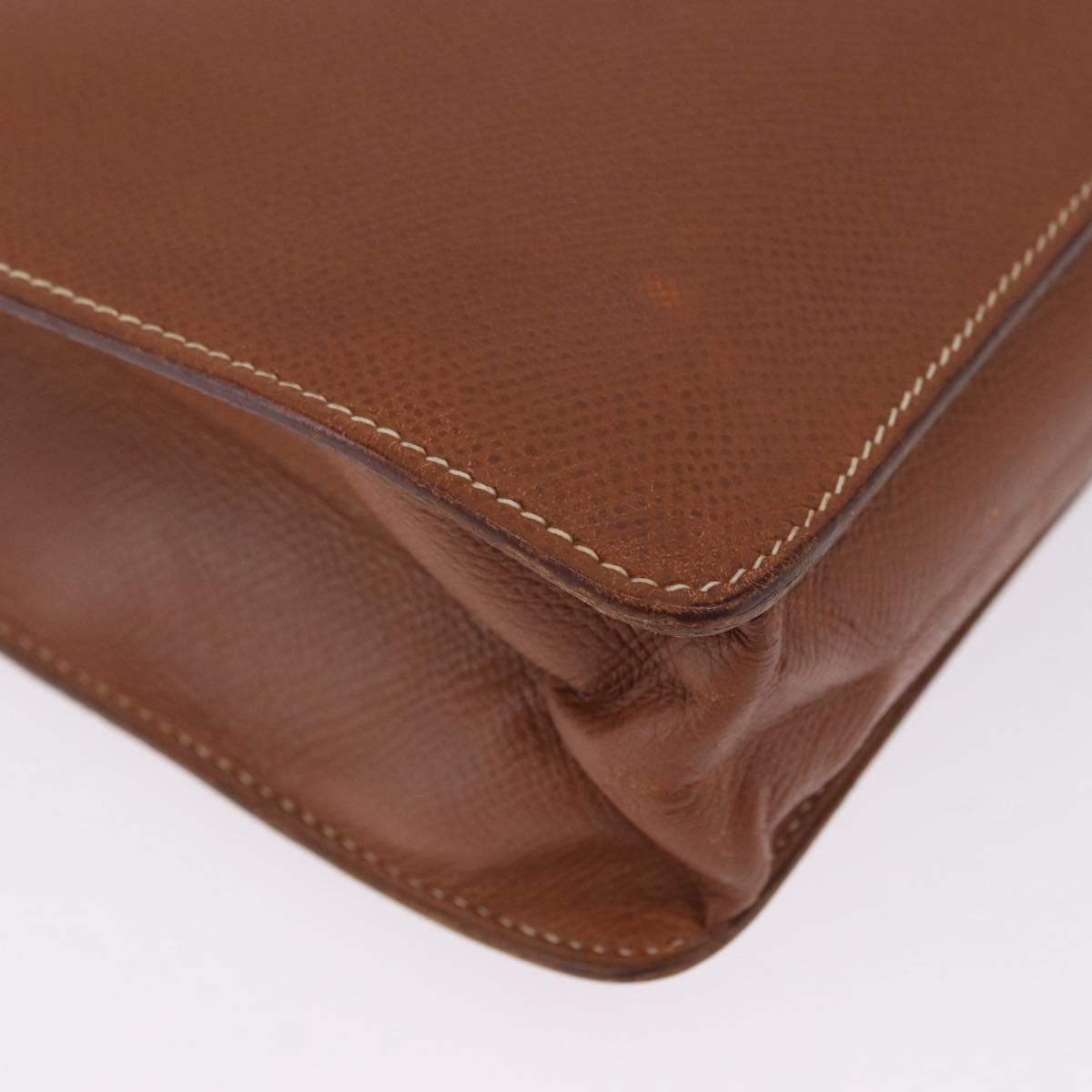 HERMES Danube 38 Business Bag Leather Brown Gold Auth bs37017