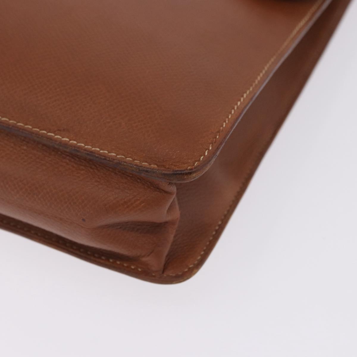 HERMES Danube 38 Business Bag Leather Brown Gold Auth bs37017