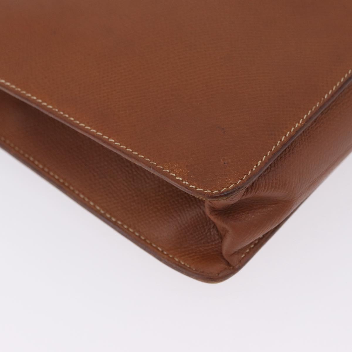 HERMES Danube 38 Business Bag Leather Brown Gold Auth bs37017