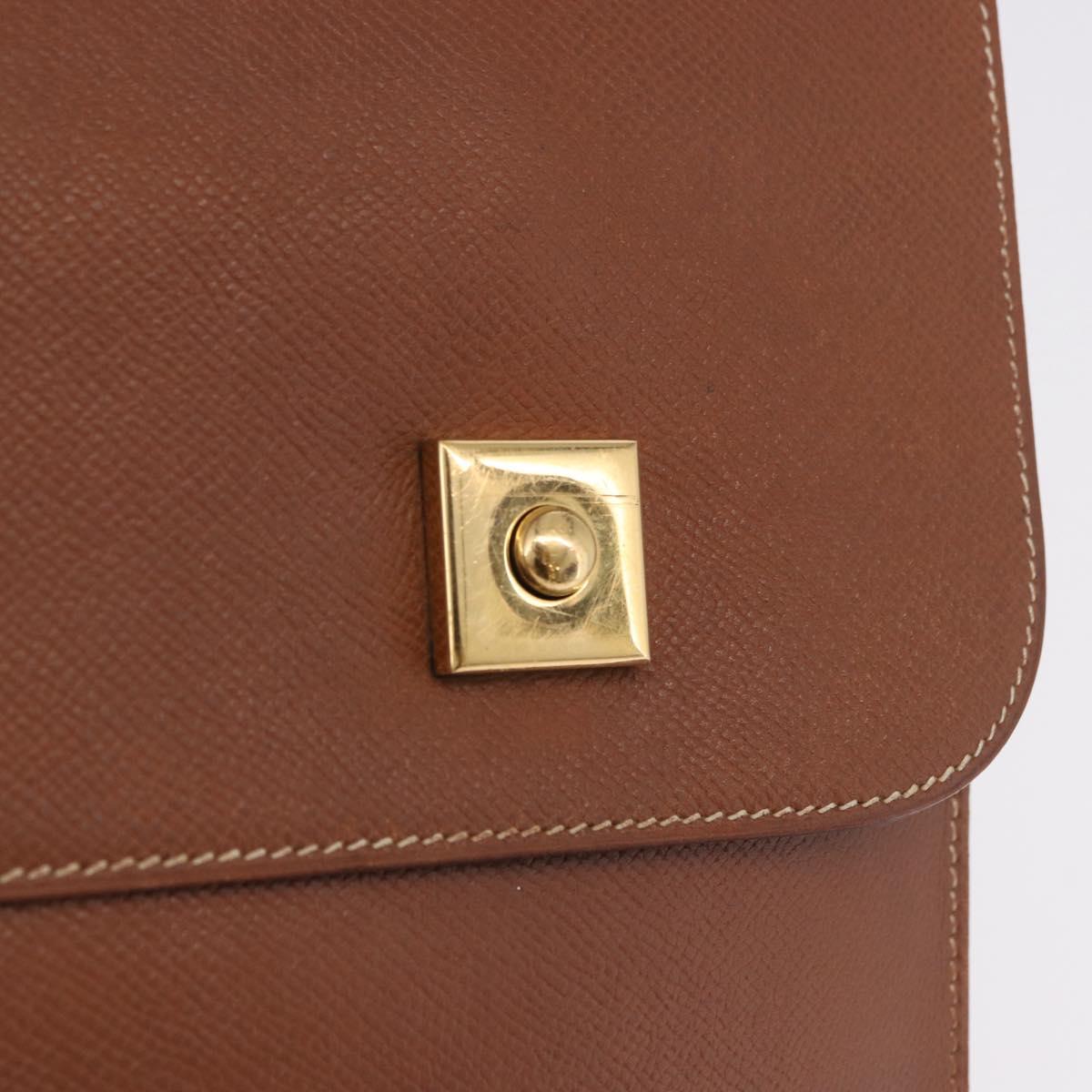 HERMES Danube 38 Business Bag Leather Brown Gold Auth bs37017