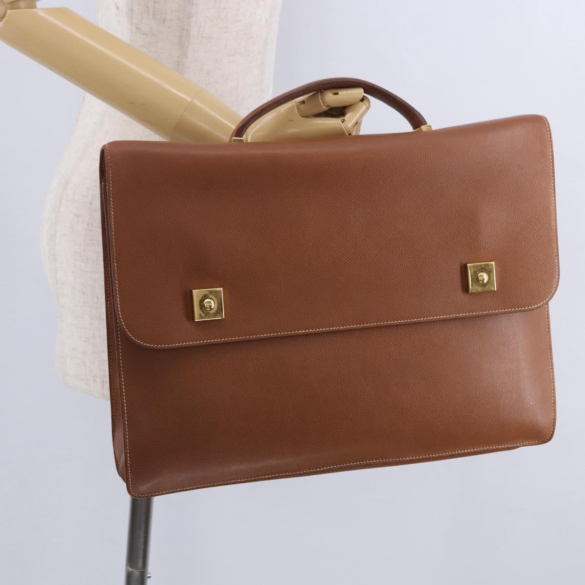 HERMES Danube 38 Business Bag Leather Brown Gold Auth bs37017